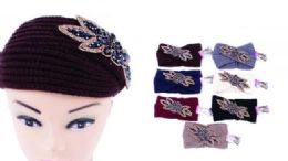 120 Wholesale Women Knitted Headbands Winter Warm Head Wrap Rhinestone Flower Wide Hair Accessories