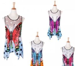 60 Pieces Women's Butterfly Printed Loose Casual Flowy Tunic Tank Top - Womens Fashion Tops