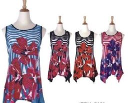 36 Wholesale Women's Floral Print Loose Casual Flowy Tunic Tank Top