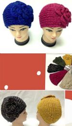 96 Wholesale Knit Flower Wide Headband