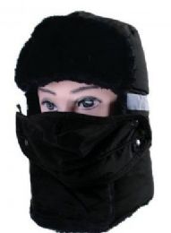 36 Wholesale Men Winter Hat With Mask In Black