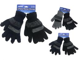 288 Pairs Mens Striped Gloves 2 Pairs - Winter Sets Scarves , Hats & Gloves