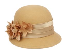 12 Bulk Ladies Wool Felt Hat With Flower And Velvet Band
