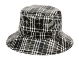 12 Wholesale Faux Leather Plaid All Weather Bucket Hat