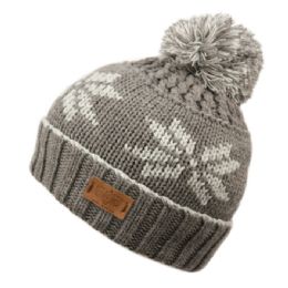 12 Pieces Snowflake Heavy Knit Beanie Pom Pom And Sherpa Lining - Winter Beanie Hats