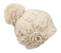 12 Wholesale Winter Cable Knit Pom Pom Beanie With Fleece Lining