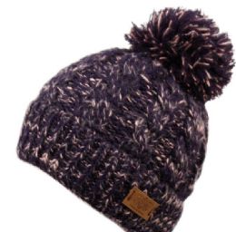12 Wholesale Solid Color Cable Knit Beanie With Pom Pom In Mix Navy