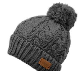 12 Wholesale Solid Color Cable Knit Beanie With Pom Pom In Dark Grey