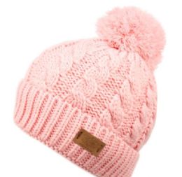 12 Pieces Solid Color Cable Knit Beanie With Pom Pom In Indi Pink - Winter Beanie Hats