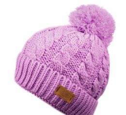 12 Pieces Solid Color Cable Knit Beanie With Pom Pom In Mix In Lavender - Winter Beanie Hats