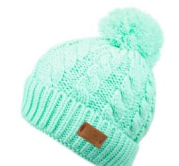 12 Bulk Solid Color Cable Knit Beanie With Pom Pom In Mix In Mint