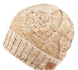 12 Pieces Knit Beanie With Warm Sherpa Lining In Multi Khaki - Winter Beanie Hats