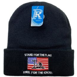 48 Wholesale Embroidered Knitted Cuff Hat Stand For FlaG-Kneel For Cross
