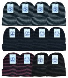 48 Wholesale Yacht & Smith Unisex Knit Winter Hat With Stripes Assorted Colors
