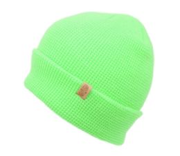 18 Pieces Solid Color Winter Waffle Knit Cuff Beanie In Neon Green - Winter Beanie Hats