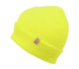 18 Pieces Solid Color Winter Waffle Knit Cuff Beanie In Neon Yellow - Winter Beanie Hats