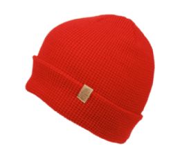 18 Bulk Solid Color Winter Waffle Knit Cuff Beanie In Red