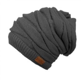 12 Wholesale Ruched 2 In 1 Ponytail Slouchy Beanie Head Wrap In Charcoal
