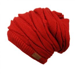 12 Pieces Ruched 2 In 1 Ponytail Slouchy Beanie Head Wrap In Red - Winter Beanie Hats