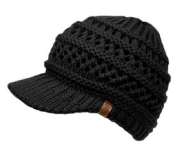 12 Pieces Messy Bun Crochet Beanie Visor With Double Layer Lining Black Only - Fashion Winter Hats