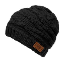 12 Pieces Criss Cross Pattern Knit Beanie Black Only - Fashion Winter Hats