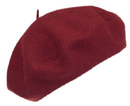 12 Wholesale Unisex Classic French Wool Beret In Brurgandy
