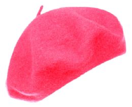 12 Pieces Unisex Classic French Wool Beret In Hot Pink - Fashion Winter Hats
