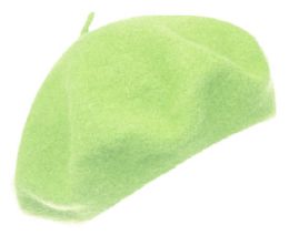 12 Pieces Unisex Classic French Wool Beret In Lime Green - Fashion Winter Hats