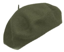 12 Pieces Unisex Classic French Wool Beret In Olive - Fashion Winter Hats