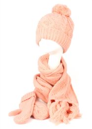 12 Wholesale Knit Beanie With Pom Pom And Scarf Mittens Sets