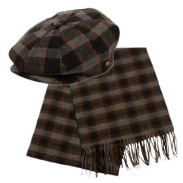12 Pieces Newsboy Caps With Scarf Set - Winter Sets Scarves , Hats & Gloves
