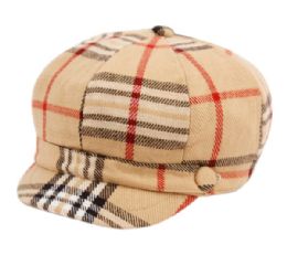 24 Pieces Plaid Fashion Cabbie Hat In Khaki - Fashion Winter Hats