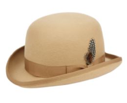 6 Pieces Round Crown Bowler Felt Hats With Grosgrain Band In Khaki - Fedoras, Driver Caps & Visor