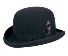 6 Wholesale Round Crown Bowler Felt Hats With Grosgrain Band In Navy