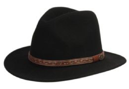 6 Wholesale Mens Wool Felt Outback Fedora Hat With Faux Leather Band
