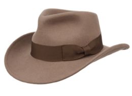 6 Wholesale Indiana Jones Wool Felt Fedora Hats With Grosgrain Band In Khaki
