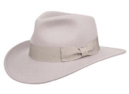 6 Wholesale Indiana Jones Wool Felt Fedora Hats With Grosgrain Band In Light Gray