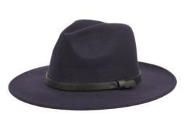 24 Wholesale Polyester Felt Fedora With Faux Leather Black