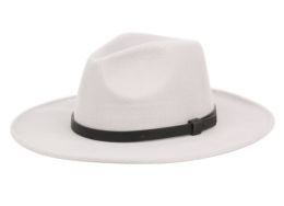 24 Wholesale Polyester Felt Fedora With Faux Leather Light Gray