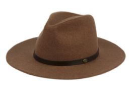 12 Wholesale Mens Wool Poly Blend Outback Fedora Hat With Faux Leather Band