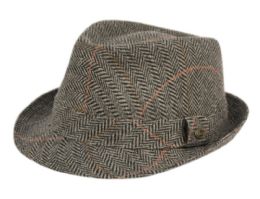 12 Wholesale Plaid Fedora With Self Fabric Band In Gray