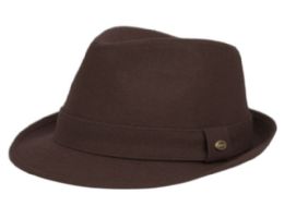 12 Wholesale Solid Color Wool Fedora With Self Fabric Band In Brown