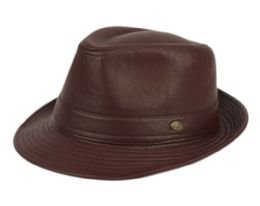 12 Wholesale Mens Faux Leather Fedora Hat