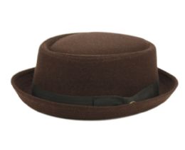 12 Wholesale Round Shape Wool Blend Pork Pie Fedora Hat With Grosgrain Band In Brown