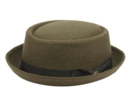 12 of Round Shape Wool Blend Pork Pie Fedora Hat With Grosgrain Band In Olive