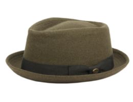 12 Wholesale Diamond Shape Wool Fedora With Grosgrain Band In Olive