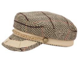 12 Wholesale Herringbone Wool Greek Fisherman Hat With Braid Band In Brown