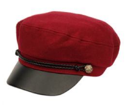 12 Wholesale Wool Blend Green Fisherman Hat With Braid Band And Visor In Burgandy