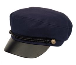 12 Wholesale Wool Blend Green Fisherman Hat With Braid Band And Visor In Navy