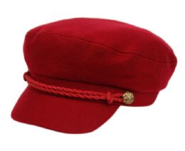 12 Wholesale Wool Blend Greek Fisherman Hat With Braid Band In Burgandy